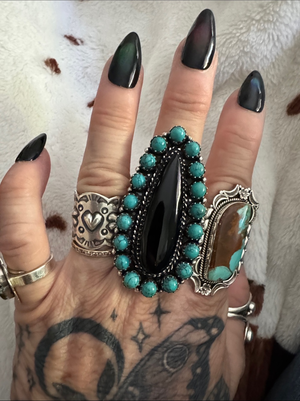Turquoise and Black onyx 925 Sterling  Statement Ring - Women Jewelry